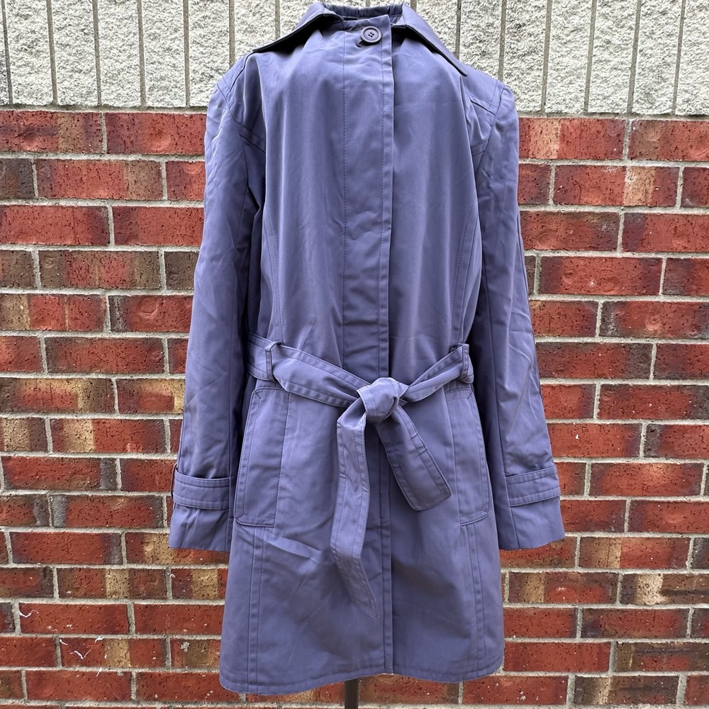 London Fog Women Lavender Trench Coat Hidden Placket Single Breasted Belt Sz SP